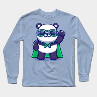 Cute Super Panda Wearing Sunglasses Cartoon Long Sleeve T-Shirt